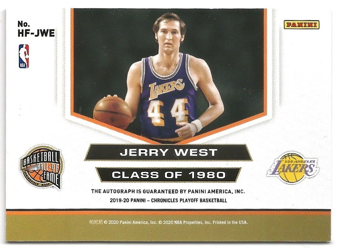 2019-20 Panini Chronicles Basketball Jerry West Hall Of Fame Autographs #HF-JWE