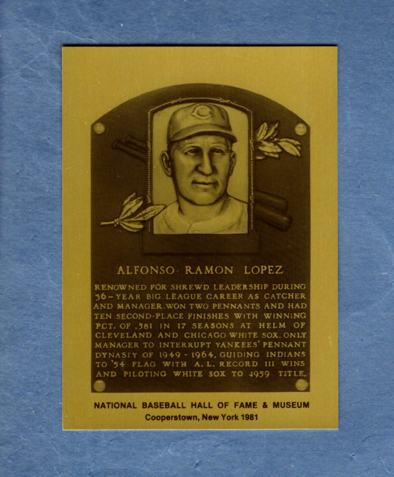 AL LOPEZ Indians-White Sox-Braves-Dodgers-Pirates Hall of Fame METAL plaque-card
