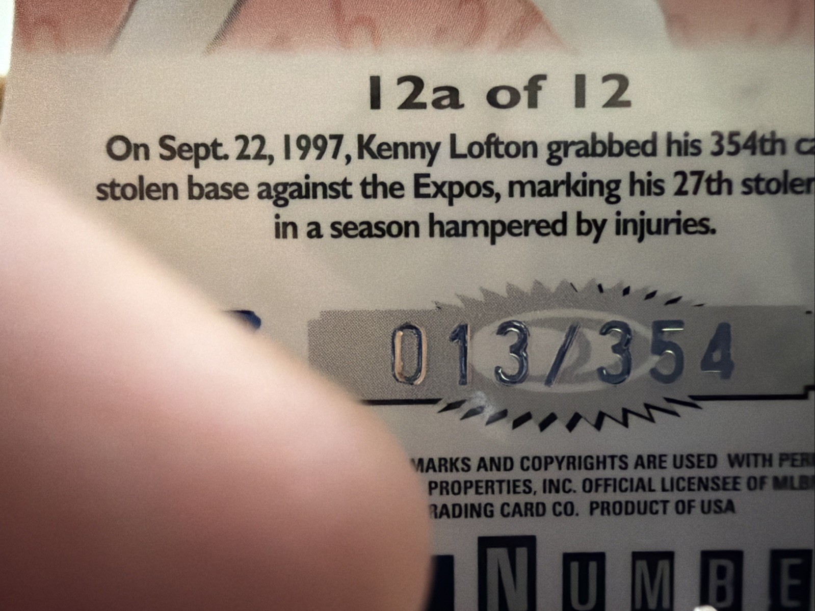1998 Donruss Elite #12a Kenny Lofton Prime Numbers Die Cut RARE SP /354
