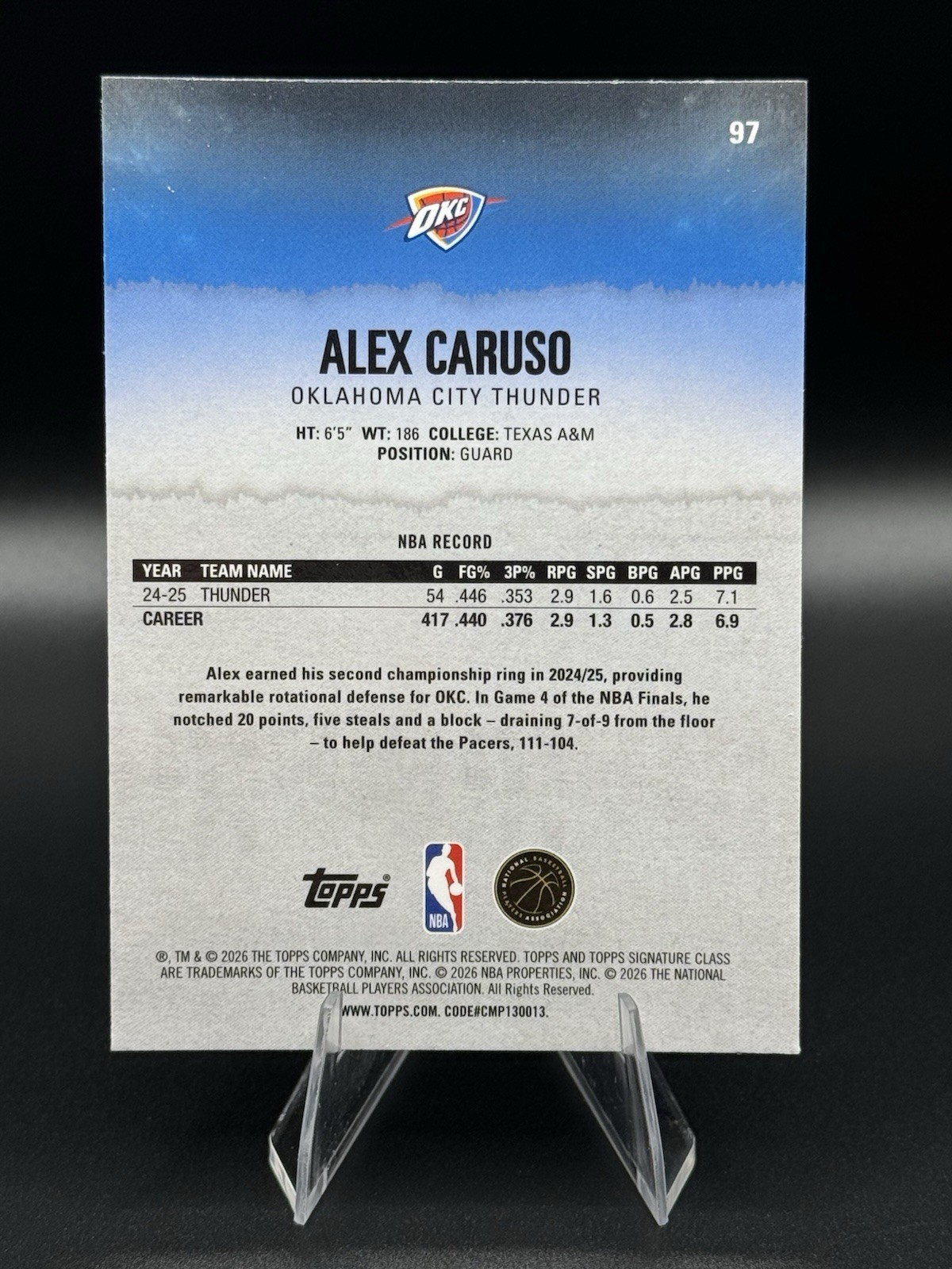 2025-26 Topps Signature Class – Alex Caruso #97 Lime Green /175 OKC Thunder