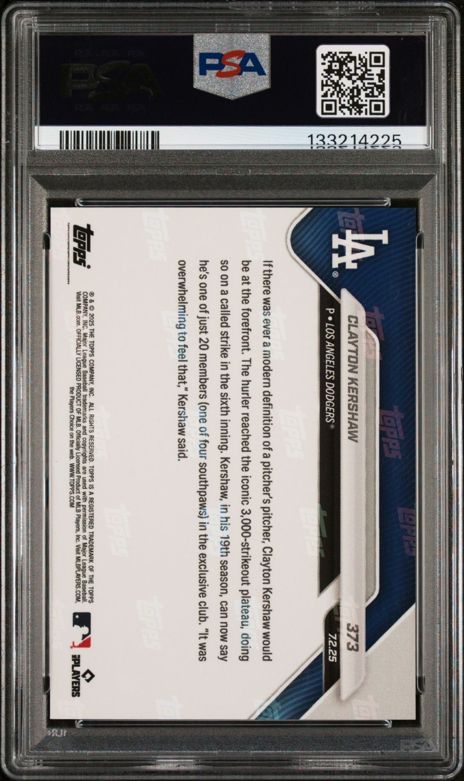 2025 Topps Now #373 Clayton Kershaw 3,000 Strikeouts Ks PSA 10 QTY Cert Varies