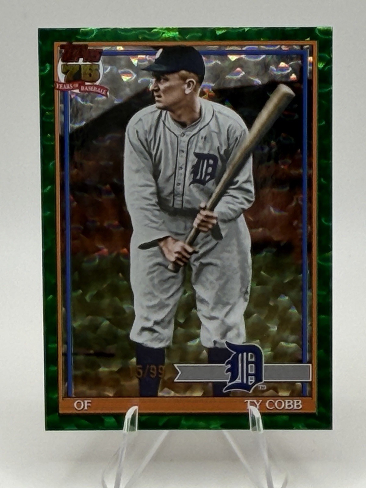 Ty Cobb #15 /99 Green Crackle 2026 Topps 75 Years of Baseball Detroit Tigers