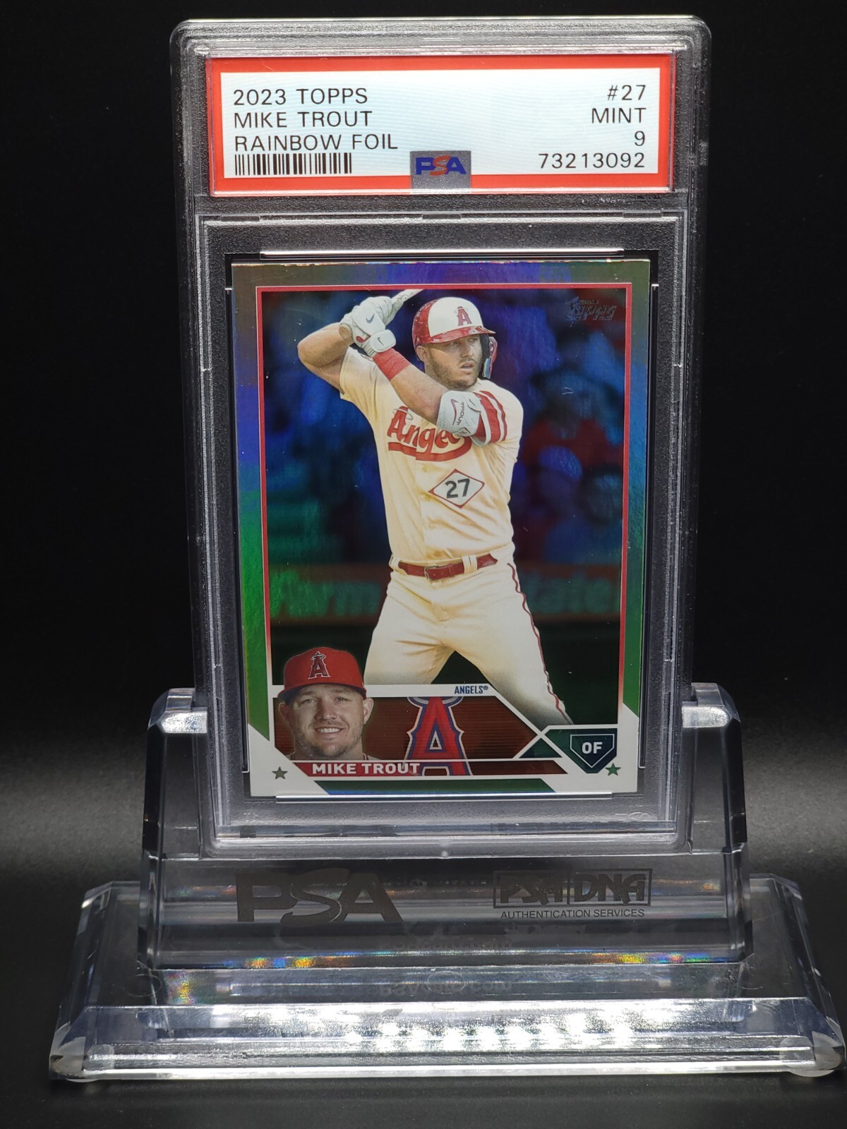 Mike Trout 2023 Topps Holo Rainbow Foil Batting Angels #27 Graded Mint PSA 9