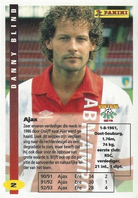 1993 – 1994 Panini Dutch Voetbal – Ajax (1 – 16) – Netherland / Holland