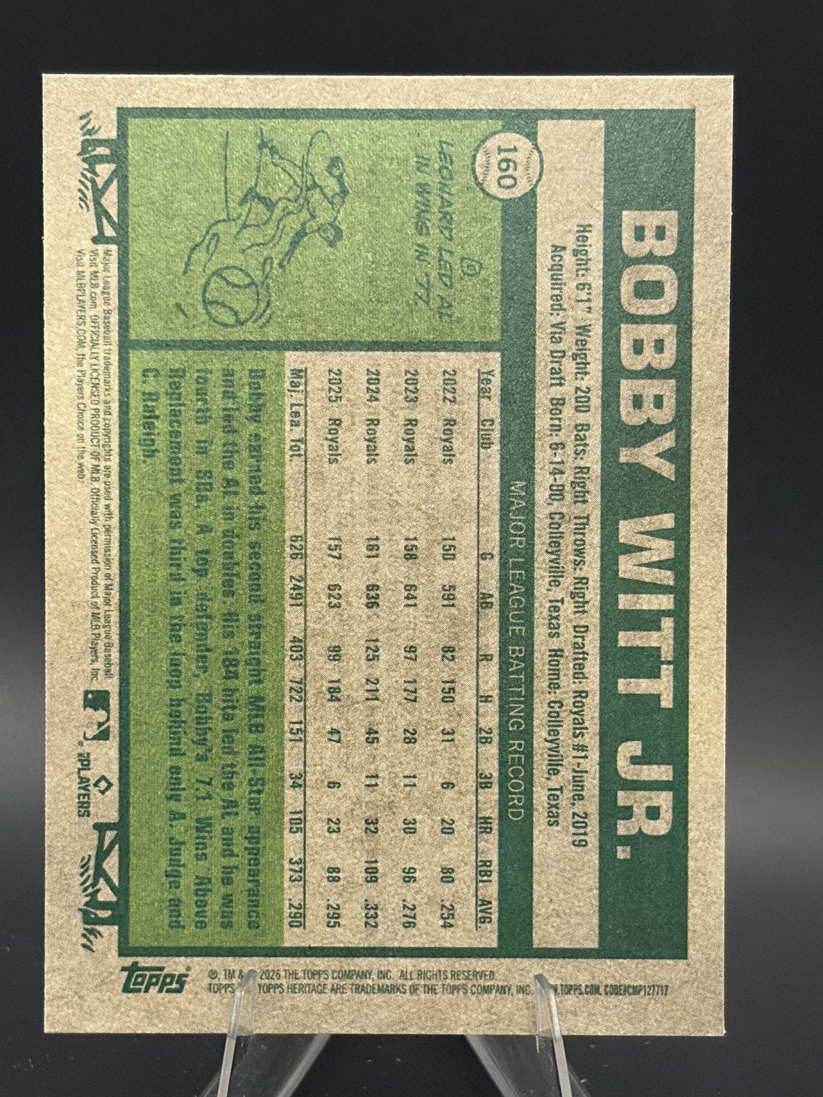 #160 Bobby Witt Jr. 2026 Topps Heritage Kansas City Royals