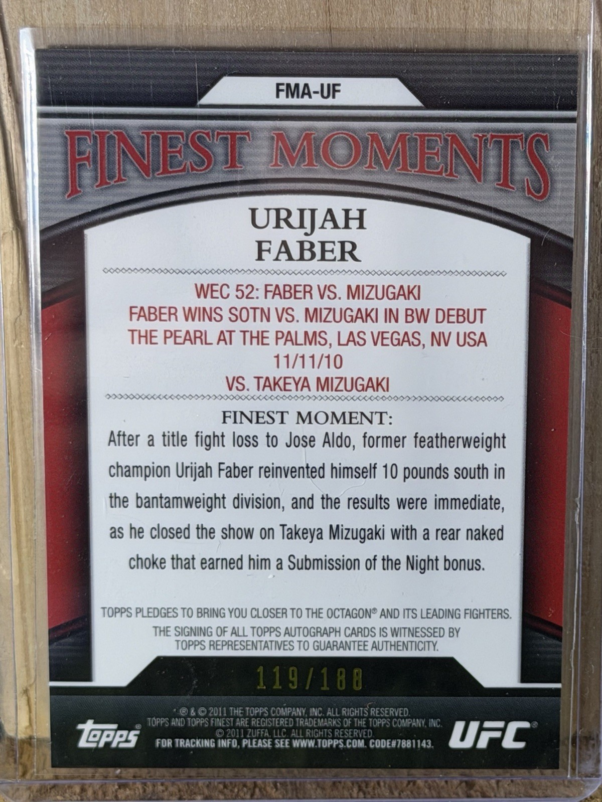 2011 Topps Finest UFC – Finest Moments Autographs Urijah Faber #FMA-UF 119/188