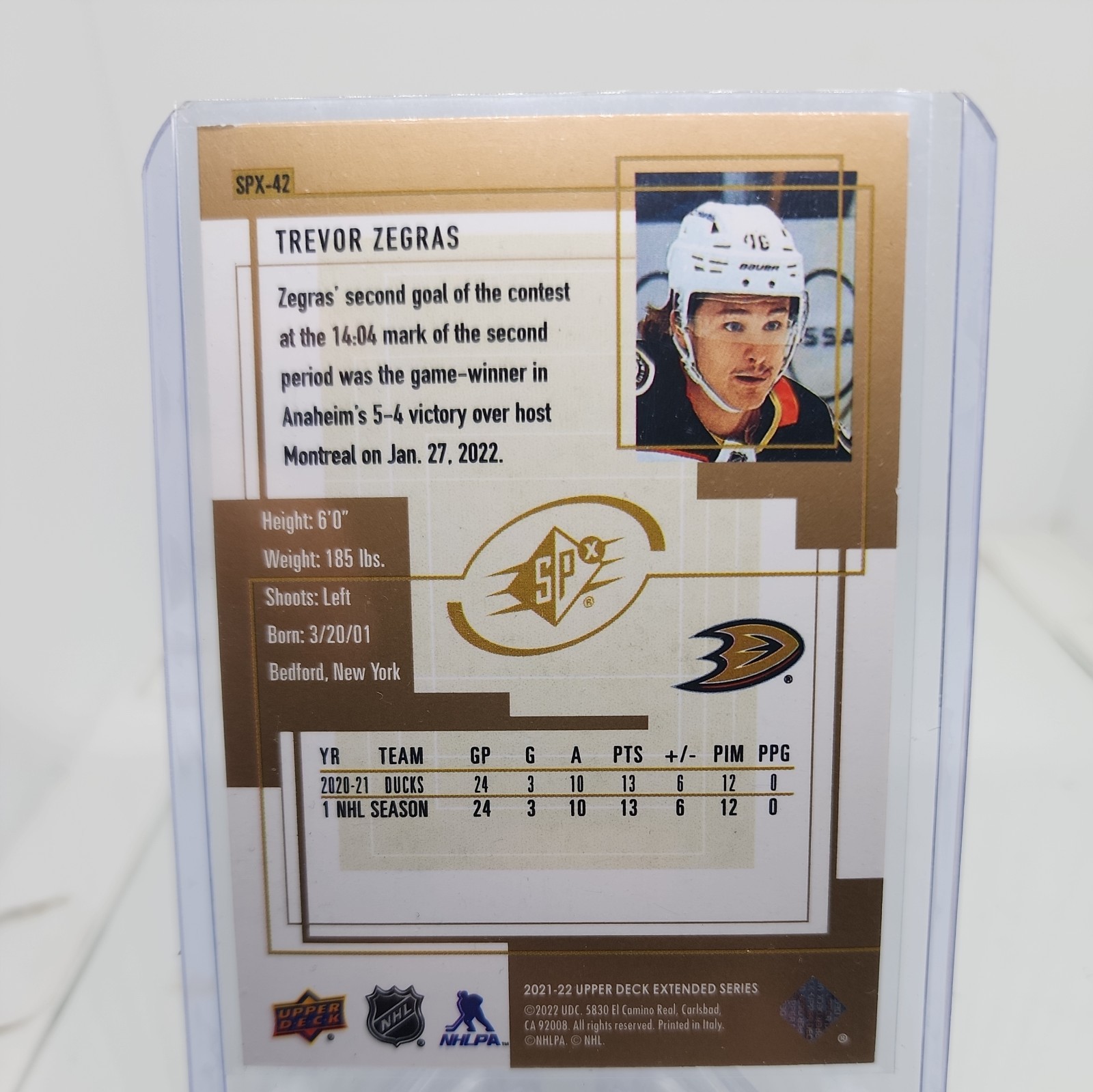 Trevor Zegras 2021-22 Upper Deck Extended Series #SPX-42 SPX Retro Rookie Ducks