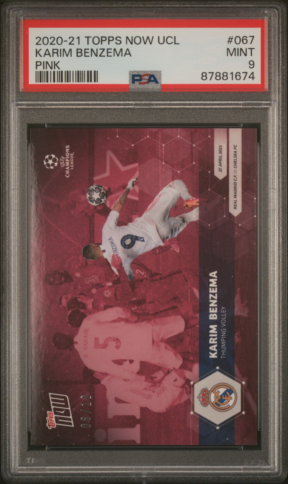 2020 TOPPS NOW CHAMPIONS LEAGUE PINK #067 KARIM BENZEMA 8/10 PSA 9