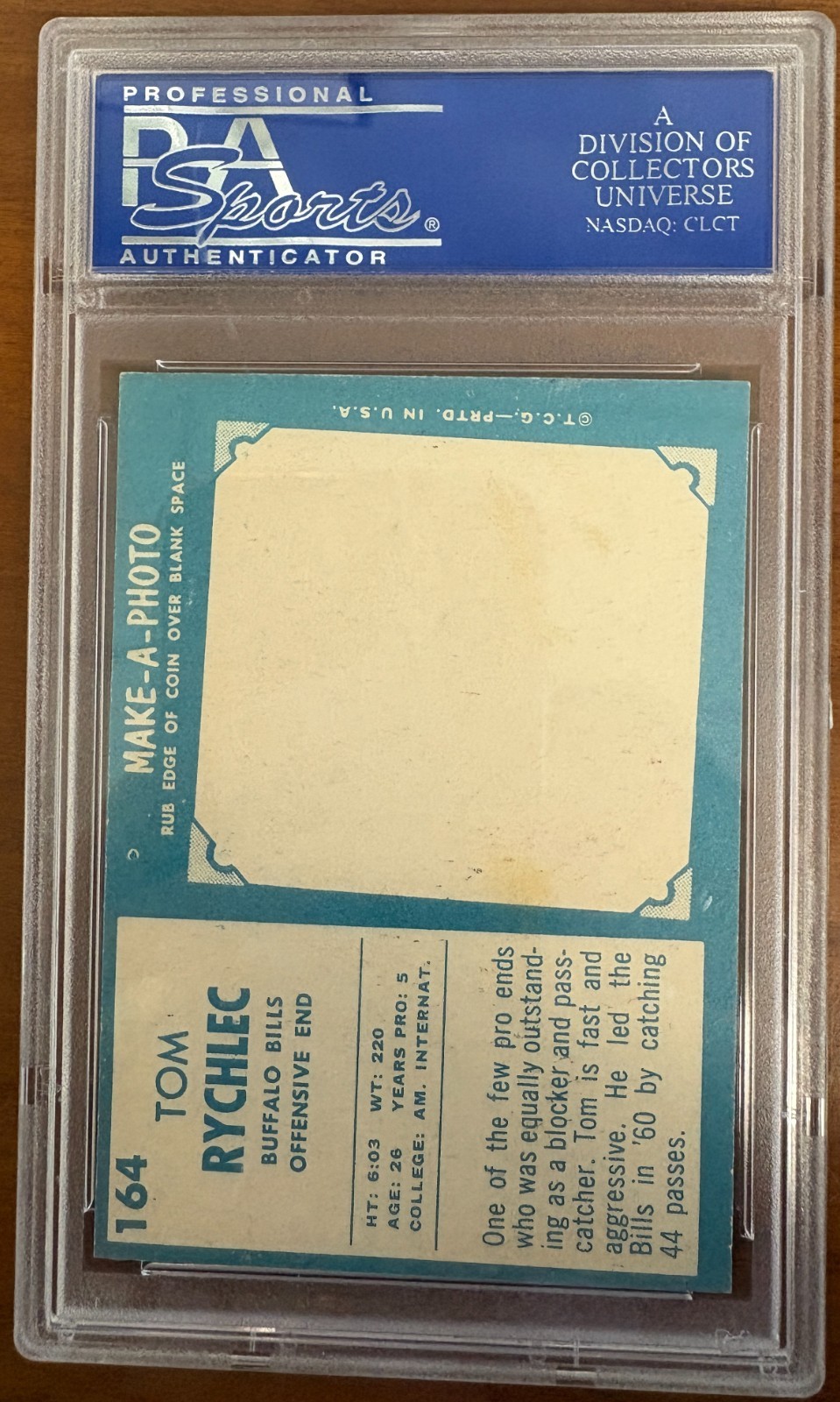 FB – 1961 Topps – #164 – Tom Rychlec – PSA NM 7 Football