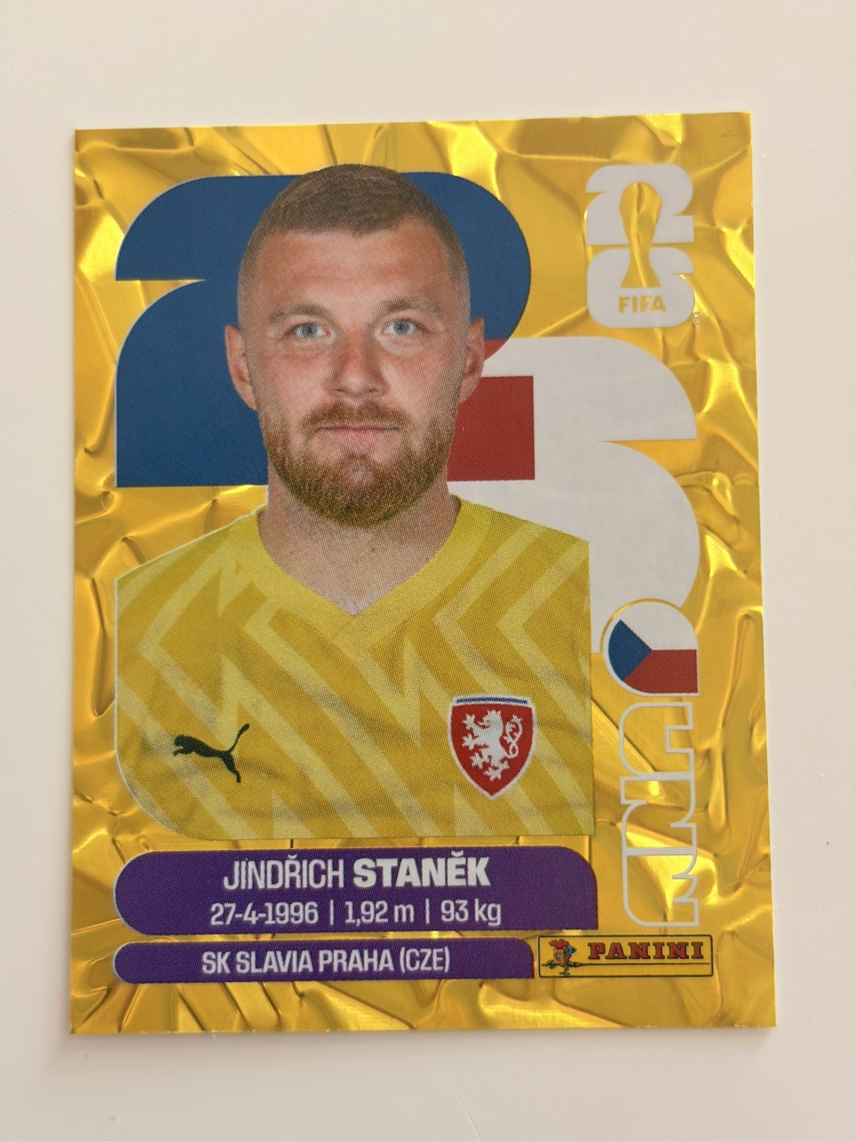 Jindrich Stanek Gold Crumple 2026 Panini World Cup Exclusive Sticker Czech