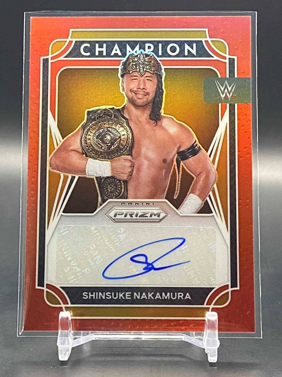 Shinsuke Nakamura 2022 Panini Prizm WWE Auto Champion Signatures Red #/99 CS-SKN