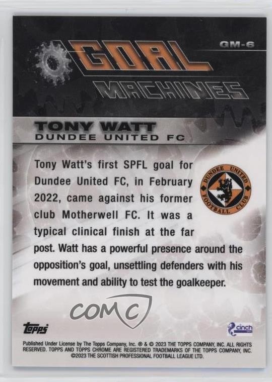 2022-23 Topps Chrome SPFL Scottish Premier League Goal Machines Tony Watt 18en