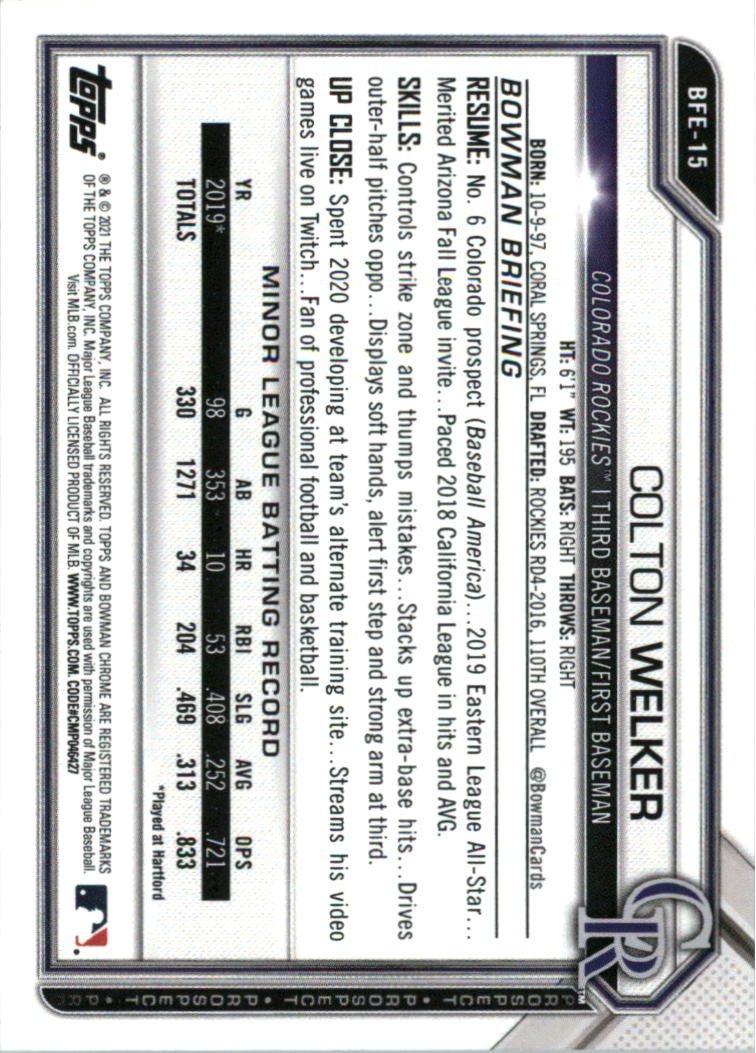 2021 Bowman 1st Edition #BFE15 Colton Welker – BB