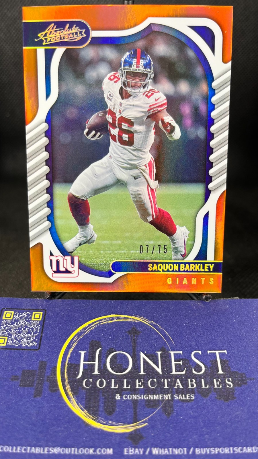 Saquon Barkley /75 (SP) – 2022 Panini Absolute Orange Holo SP #48