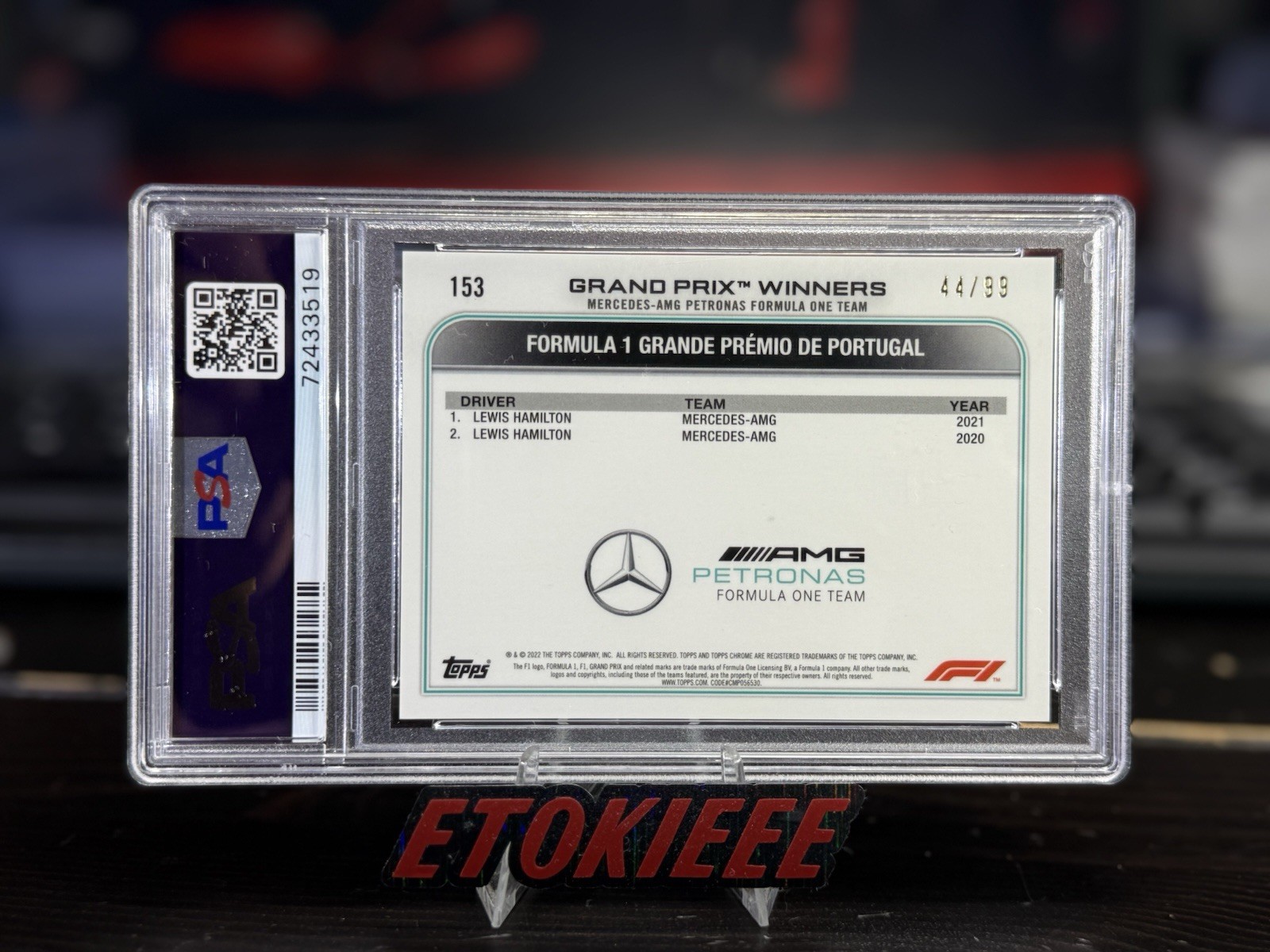 Lewis Hamilton 2022 Topps Chrome F1 #153 Driver# 44/99 Aqua Sapphire – PSA 9