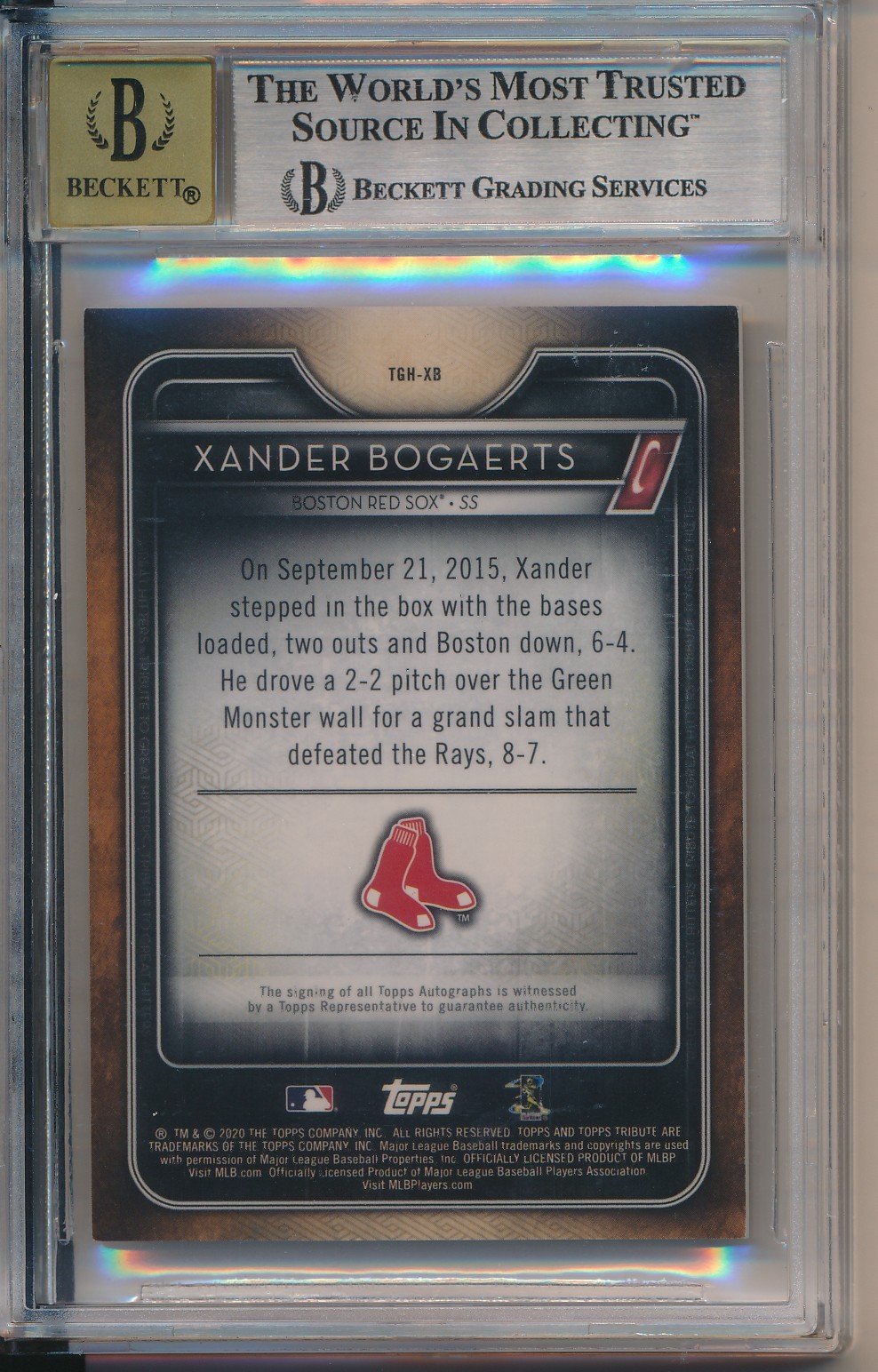 2020 Topps Tribute Tribute to Great Hitters Purple Auto Xander Bogaerts BGS 8.5