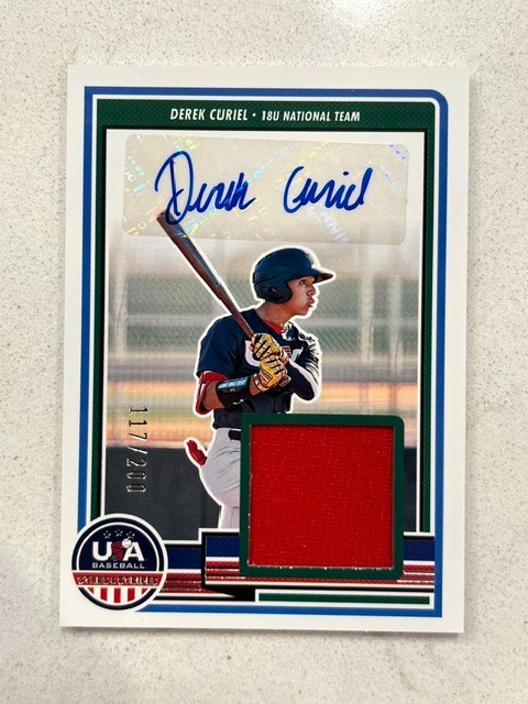 DEREK CURIEL 2023 Panini USA Baseball Stars & Stripes Game Used Jersey AUTO /200