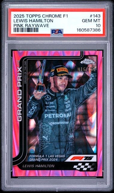 2025 Topps Chrome Formula 1 Lewis Hamilton #143 Pink Raywave /250 PSA 10