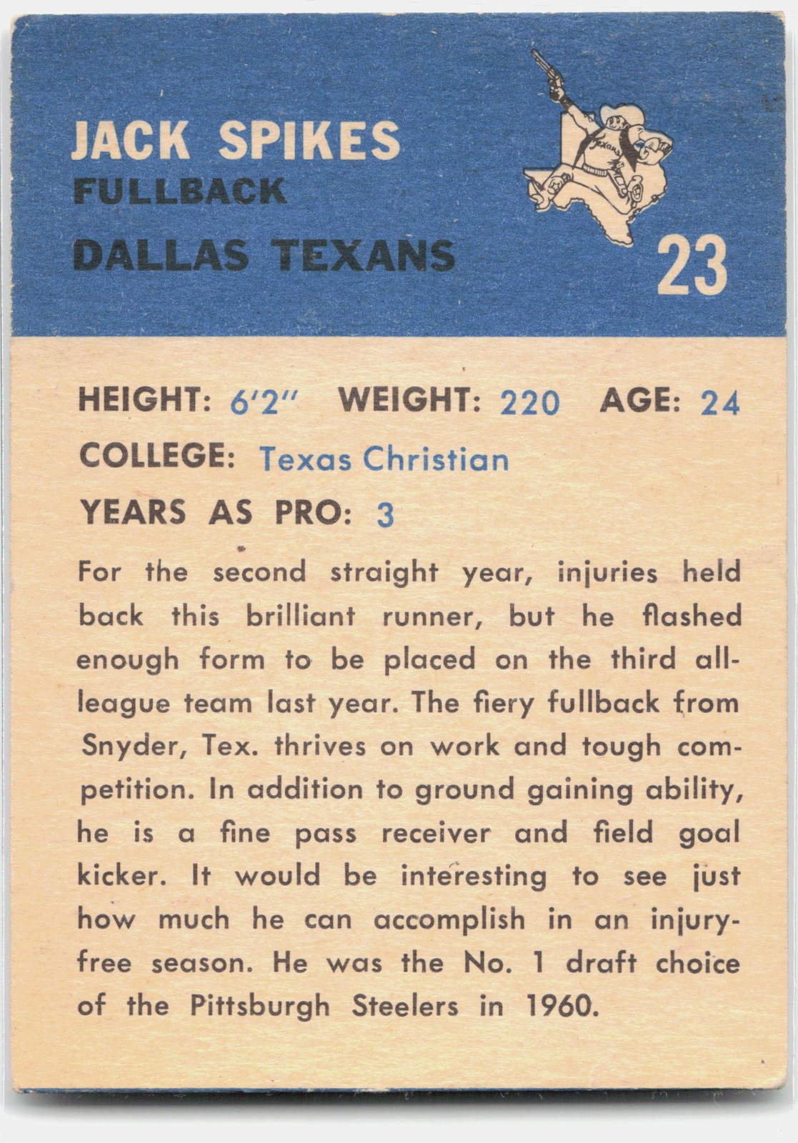 1962 Fleer #23 Jack Spikes Pencil Markings