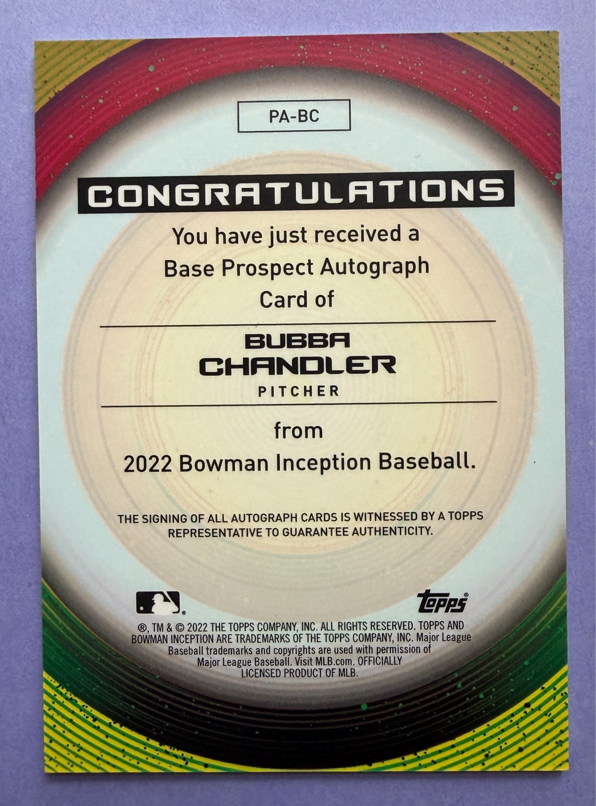 2022 Bowman Inception /50 Gold Bubba Chandler Auto #PA-BC – PIT Rookie