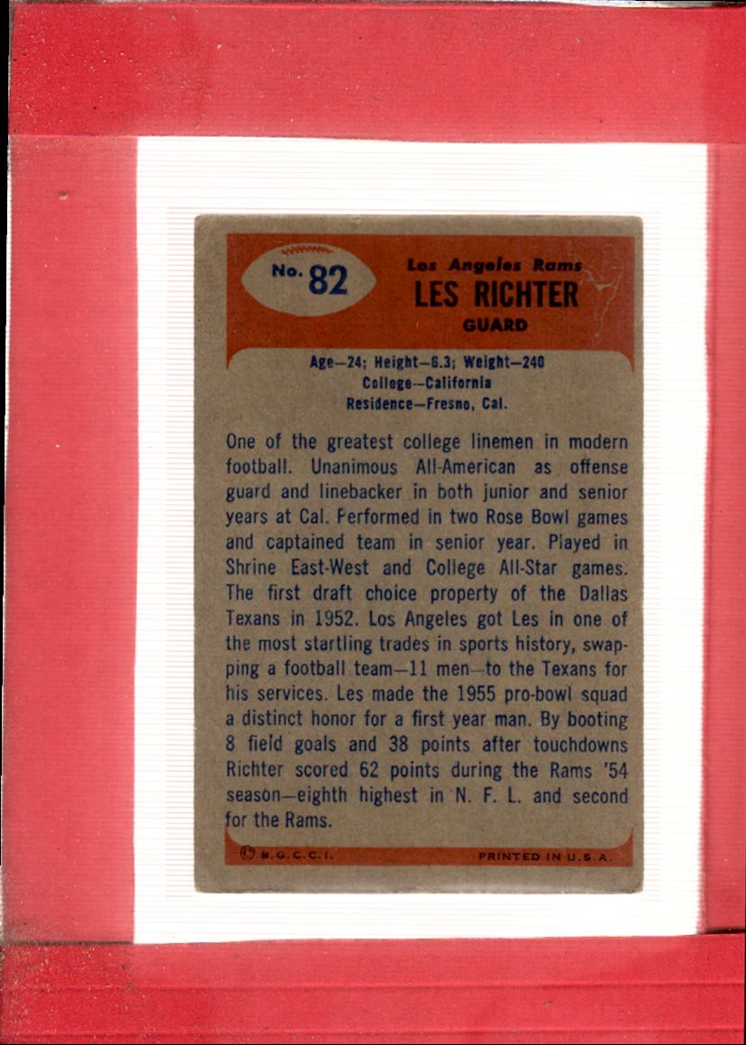 1955 Bowman #82 Les Richter VG/EX Very Good/Excellent Rams ID:72194