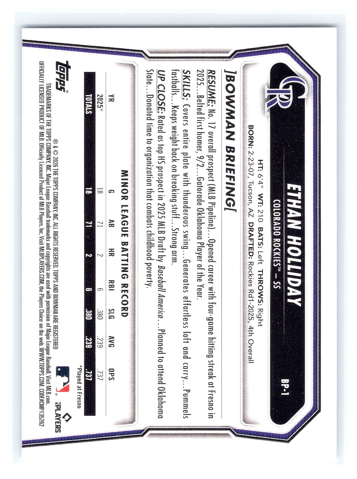 2026 Bowman Ethan Holliday