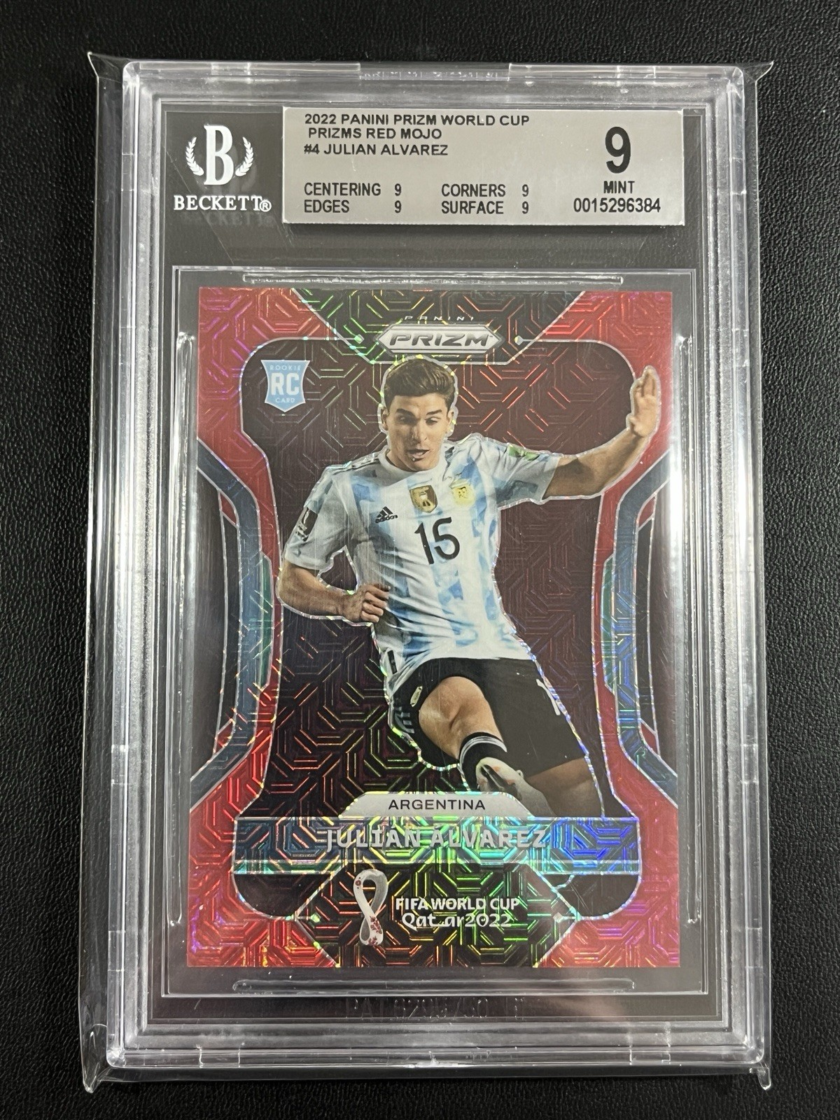 2022 Panini Prizm World Cup Julian Alvarez #4 Red Mojo 99/99 BGS 9