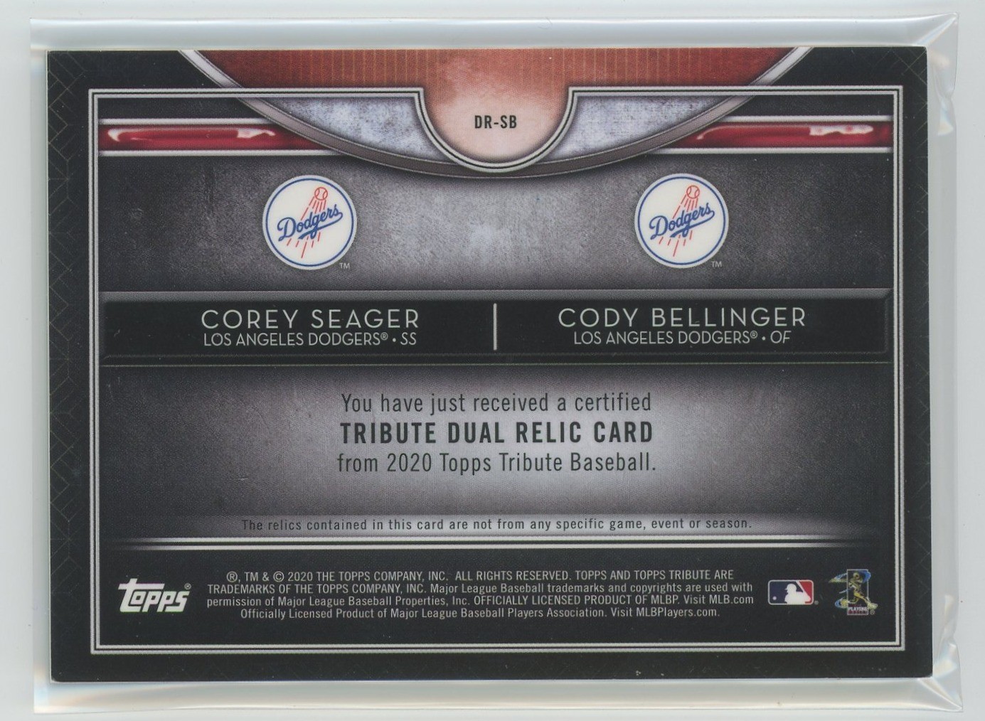 2020 Topps Tribute #DR-SB Corey Seager / Cody Bellinger Dual Patch /150