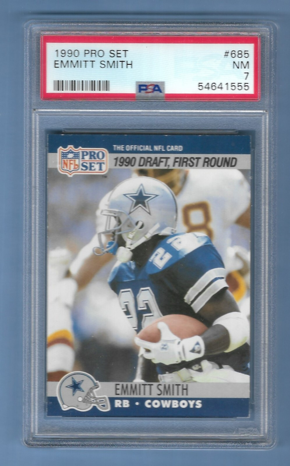 EMMITT SMITH 1990 PRO SET ROOKIE RC CARD #685 GRADED PSA 7 NM NFL HOF COWBOYS!