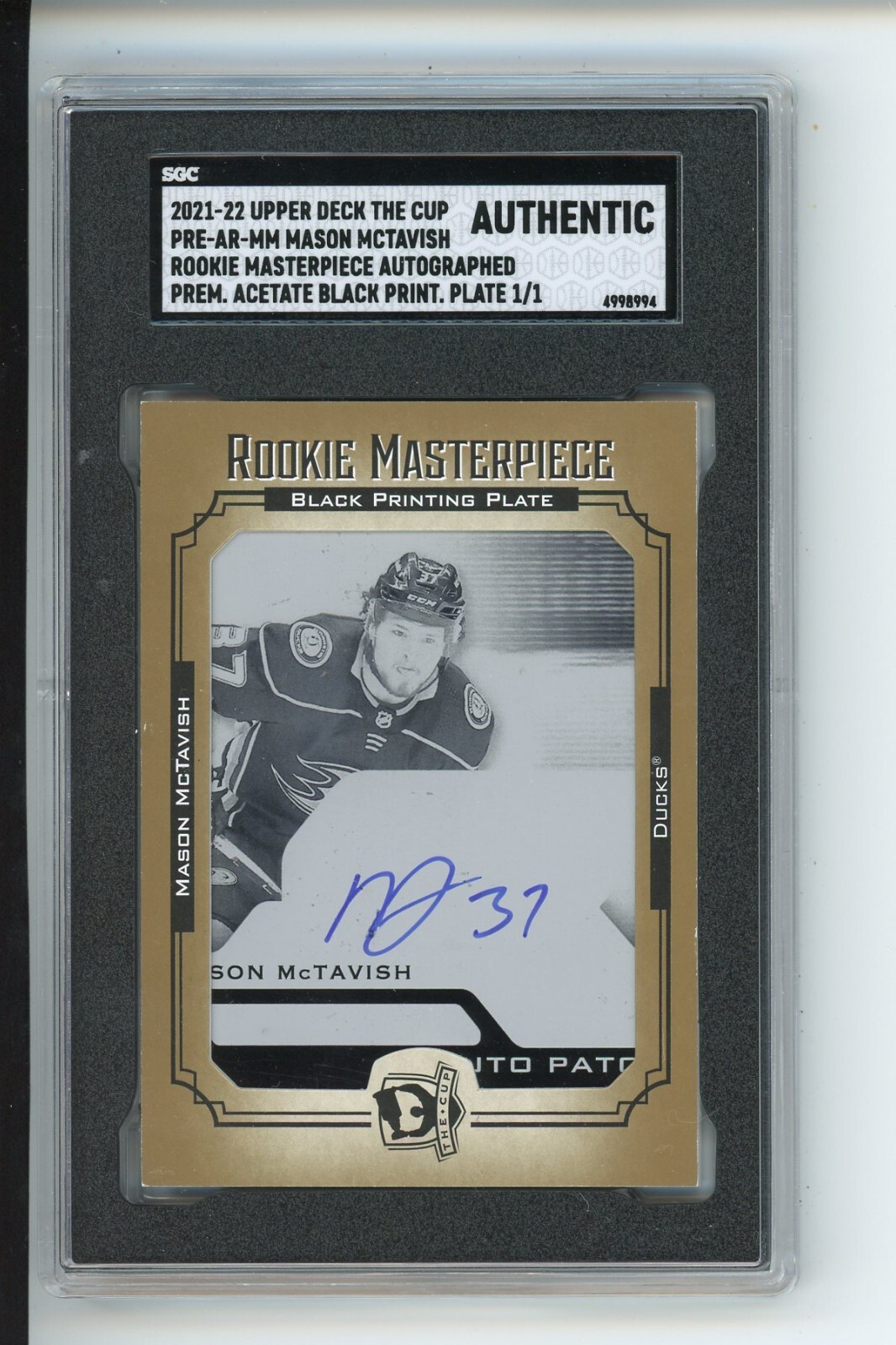 SGC Auto 10 Mason McTavish 2021-22 The Cup Rookie Masterpiece Printing Plate 1/1