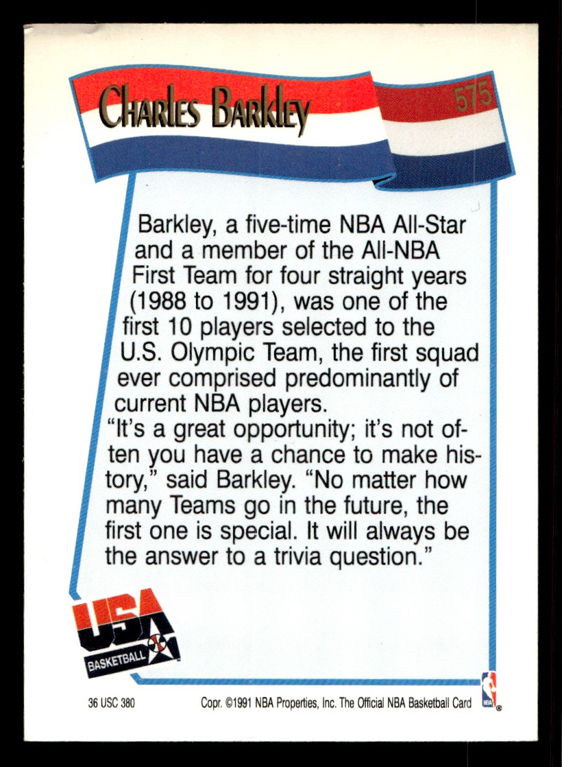 1991-92 NBA Properties Charles Barkley #575 United States Basketball Sports Card