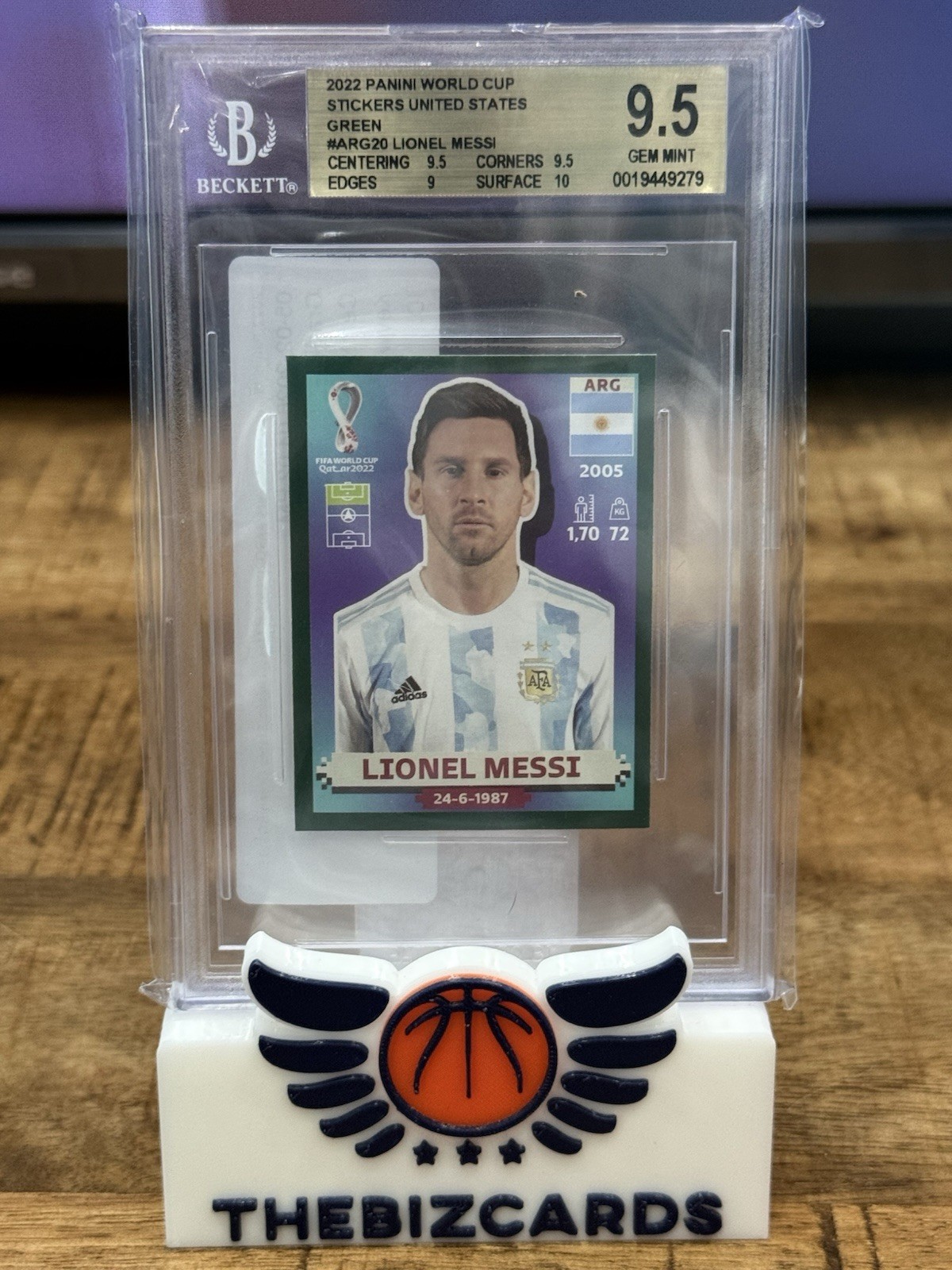 ARG20 Lionel Messi FIFA World Cup Qatar 2022 US Edition Sticker Green BGS 9.5