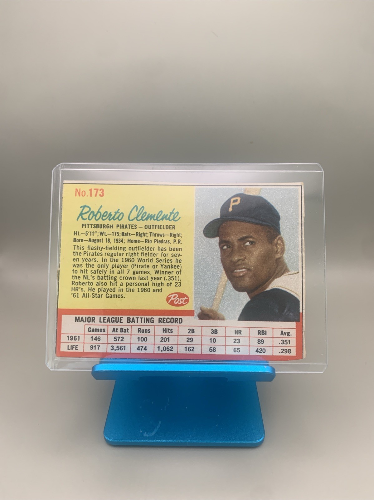 1962 Post Cereal (Hand Cut Redlines) -Roberto Clemente #173 Sharp free shipping