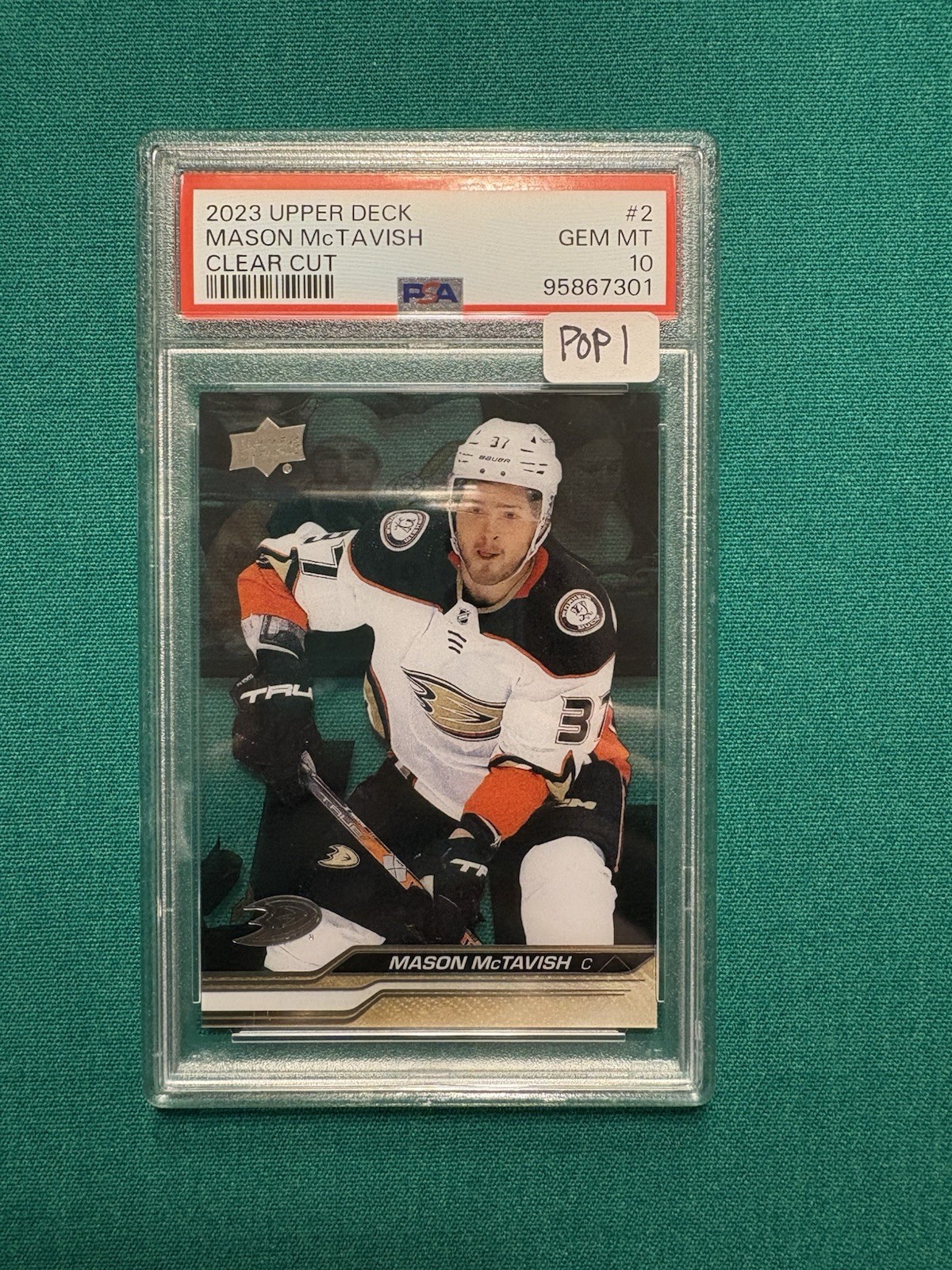 Mason McTavish 2023-24 Upper Deck Series 1 Clear Cut Base PSA 10 Pop 1 – Rare🔥