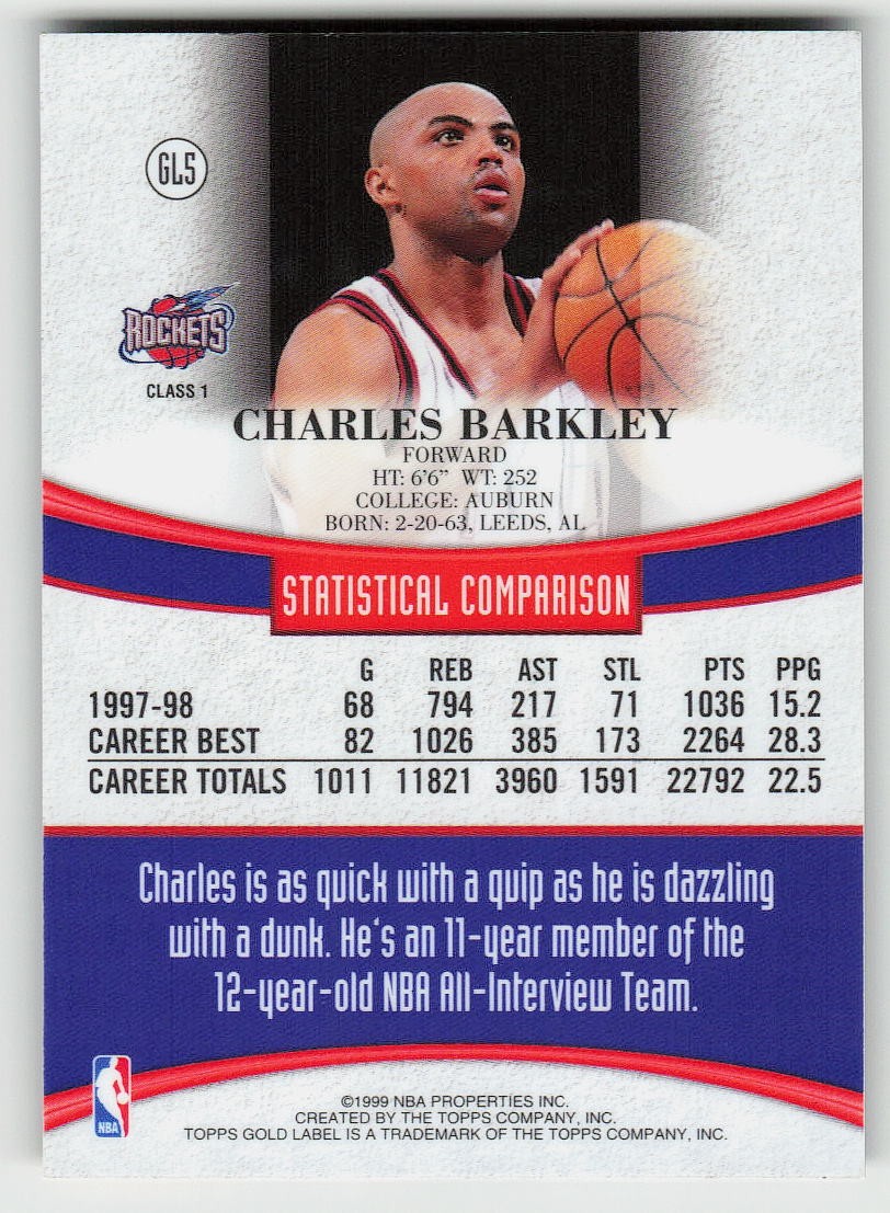 1998-99 Topps #GL5 Charles Barkley BASKETBALL Houston Rockets