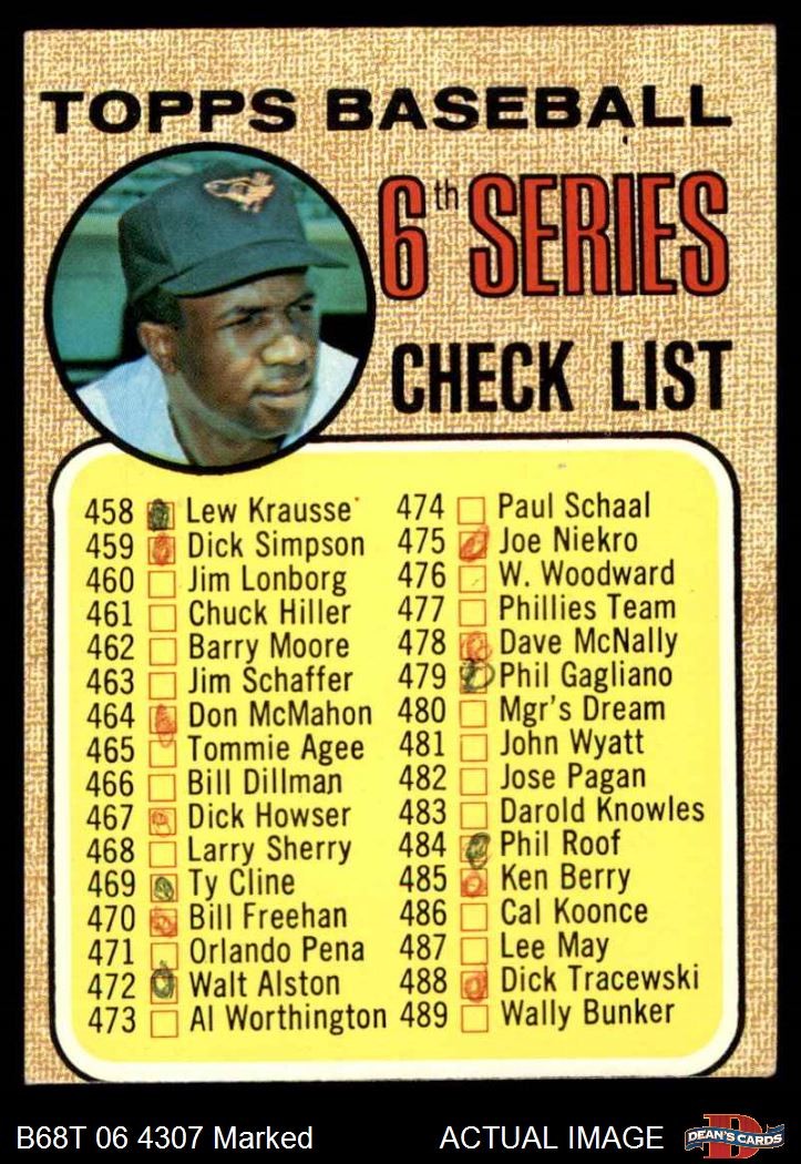 1968 Topps #454 Frank Robinson Checklist 6 Inset photo varies Orioles AUTHENTIC