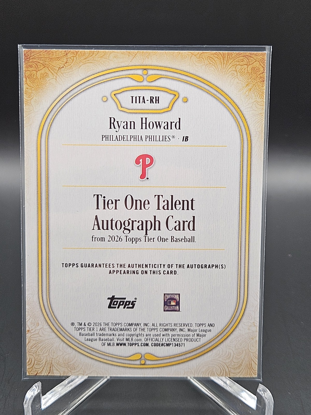 2026 Topps Tier One Ryan Howard Talent Auto On Card Phillies /149
