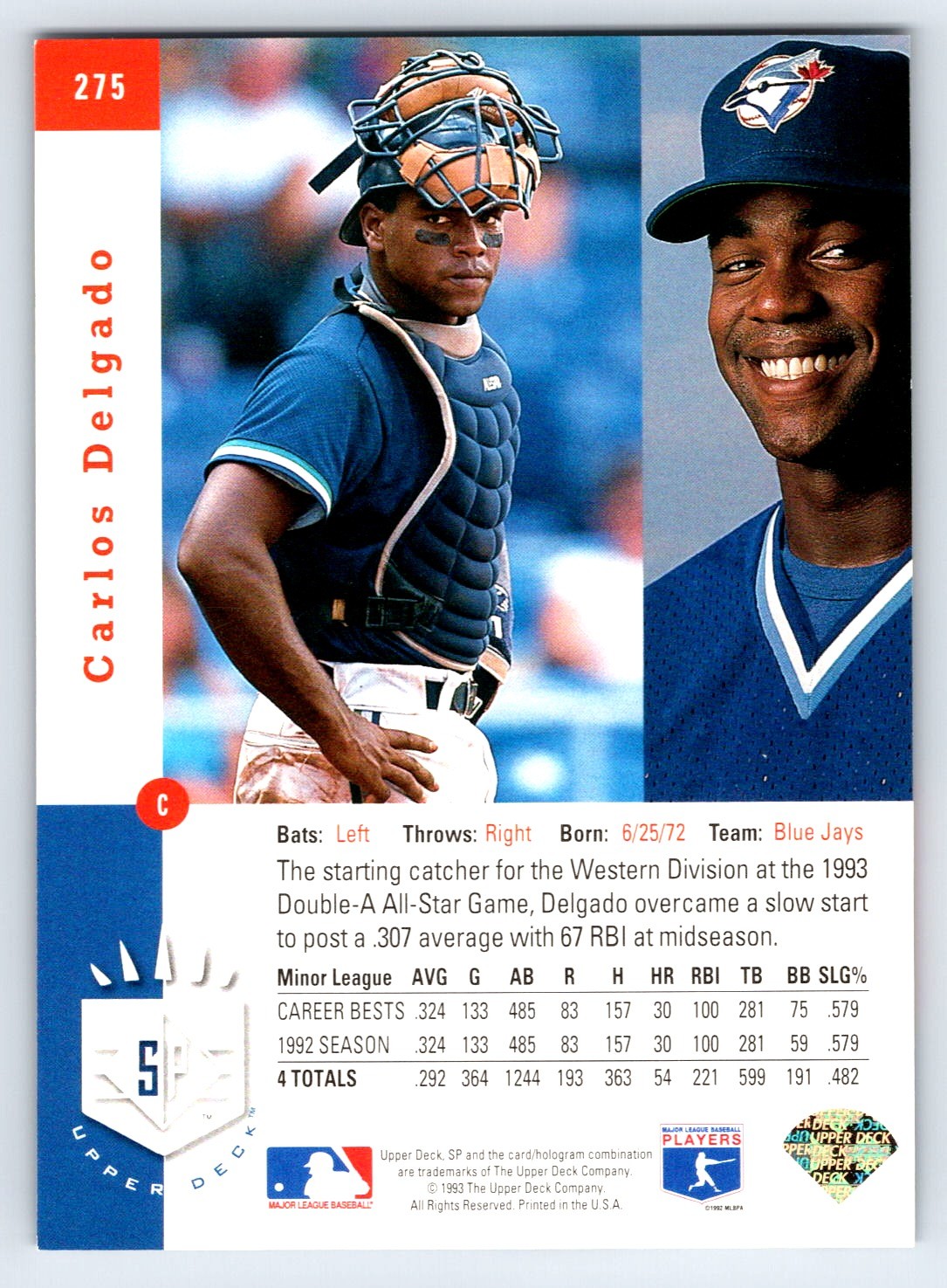CARLOS DELGADO 1993 Upper Deck SP #275 RC