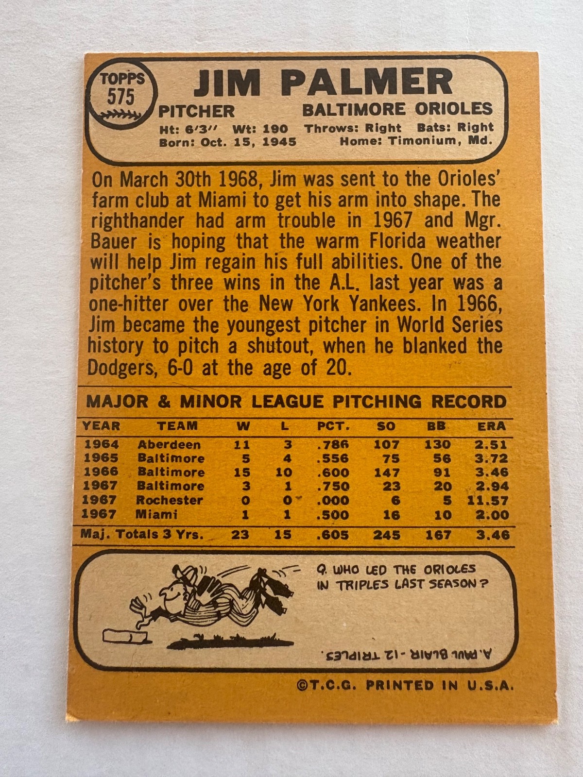 1968 Topps – High # Jim Palmer #575