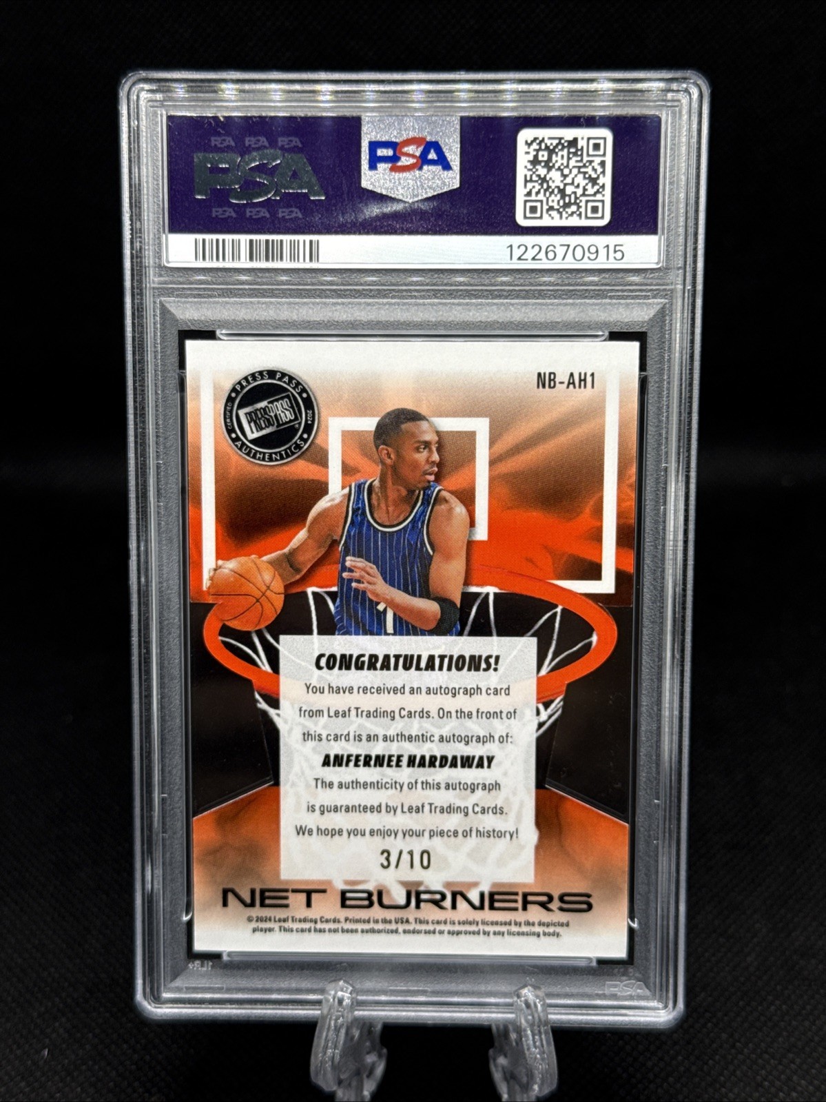 2024 Leaf Collective Anfernee Hardaway Light Blue Net Burners Auto #/10 PSA 10