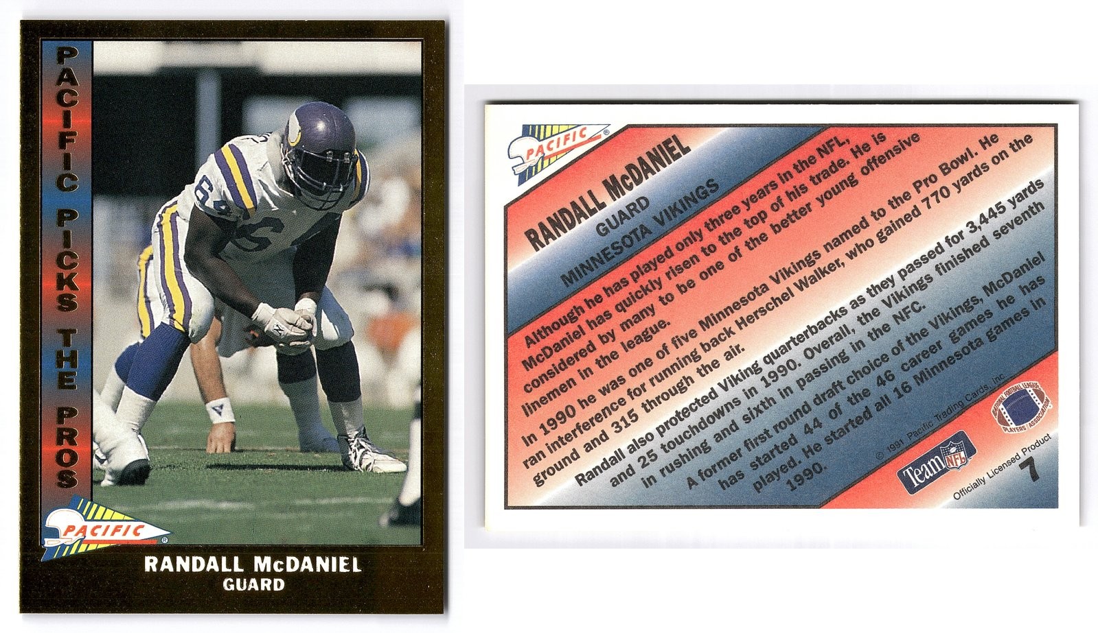 1991 Pacific #7 Randall Mcdaniel Picks the Pros Gold SP Minnesota Vikings HOF
