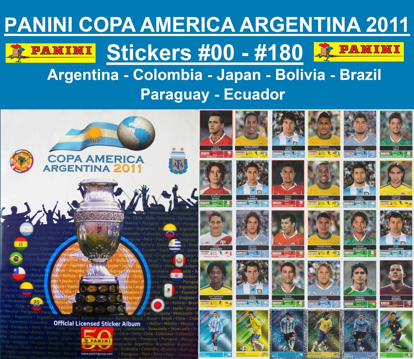 Panini Copa América Argentina 2011 – Stickers #00 – #180 – BUY 1, GET 1 FREE