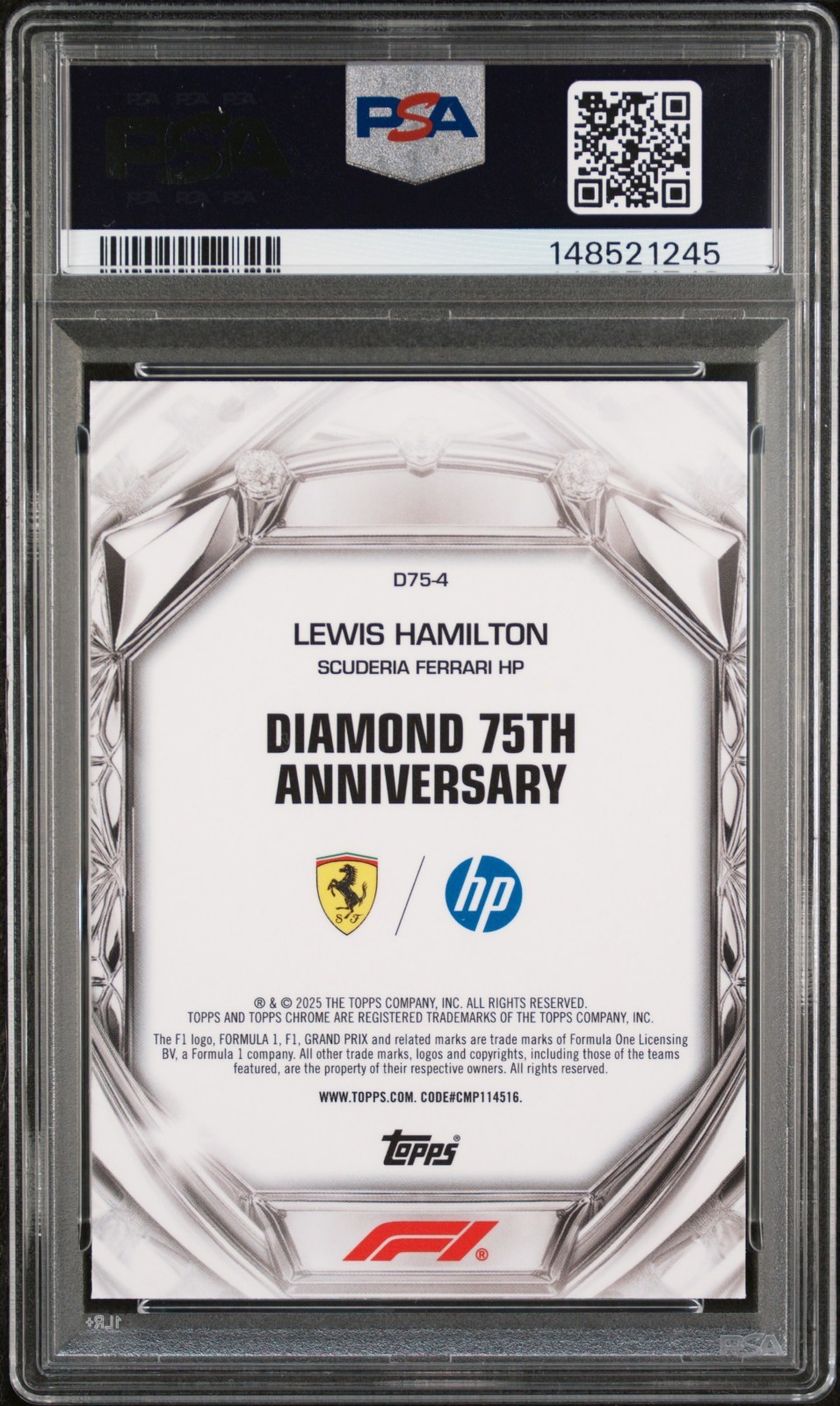 LEWIS HAMILTON 2025 TOPPS CHROME F1 DIAMOND 75TH ANNIVERSARY PSA 9 MINT FERRARI