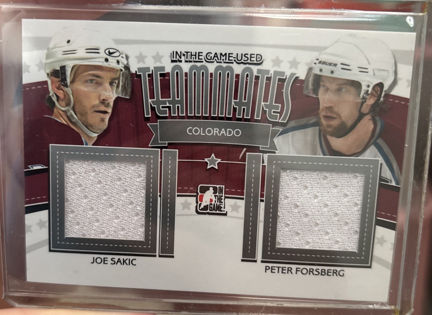 2013-14 In the Game-Used – Teammates Joe Sakic, Peter Forsberg #TM-04 Silver…