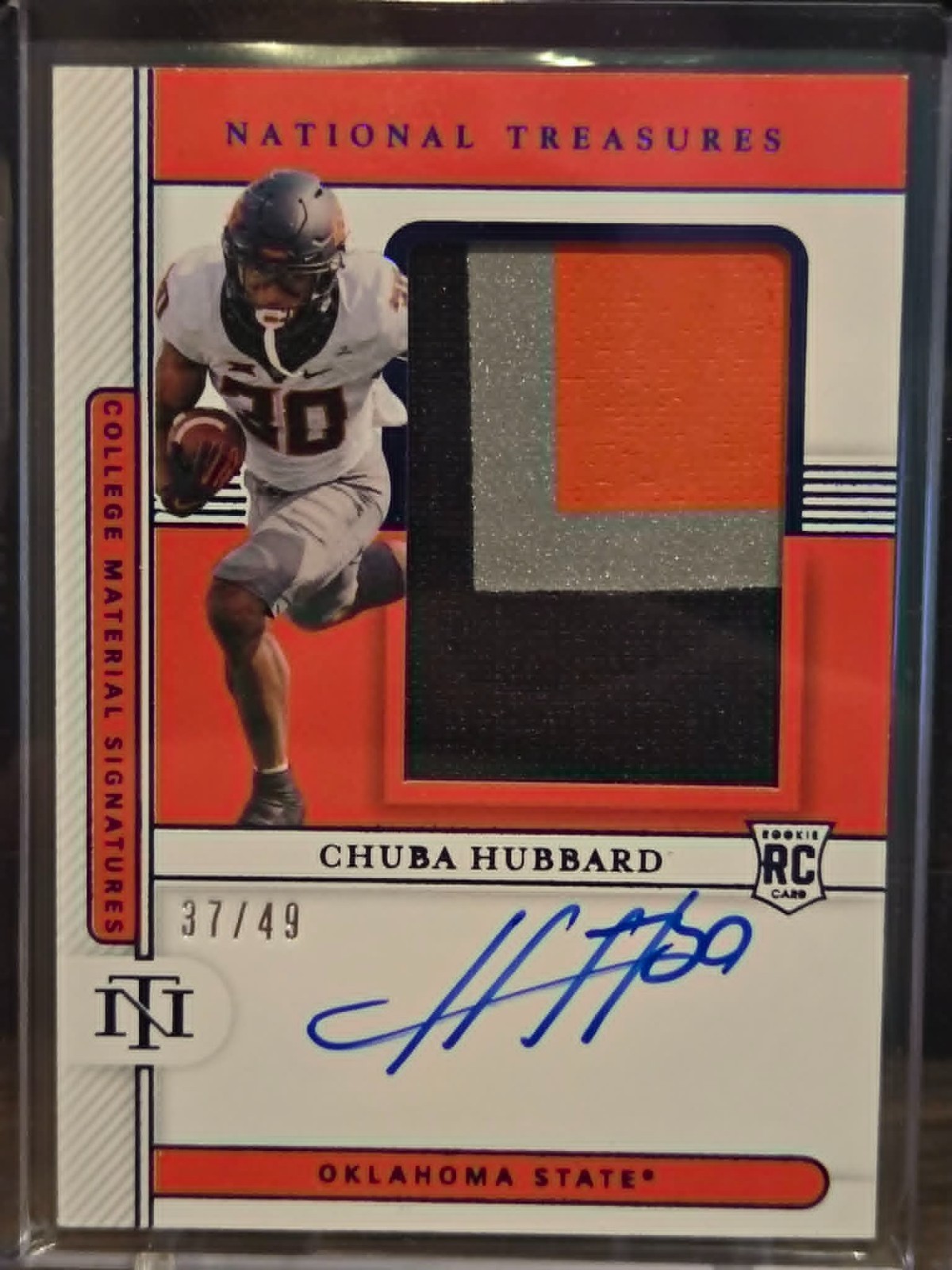 CHUBA HUBBARD 2021 NATIONAL TREASURES COLLEGIATE #67 ROOKIE PATCH AUTO 37/49!!