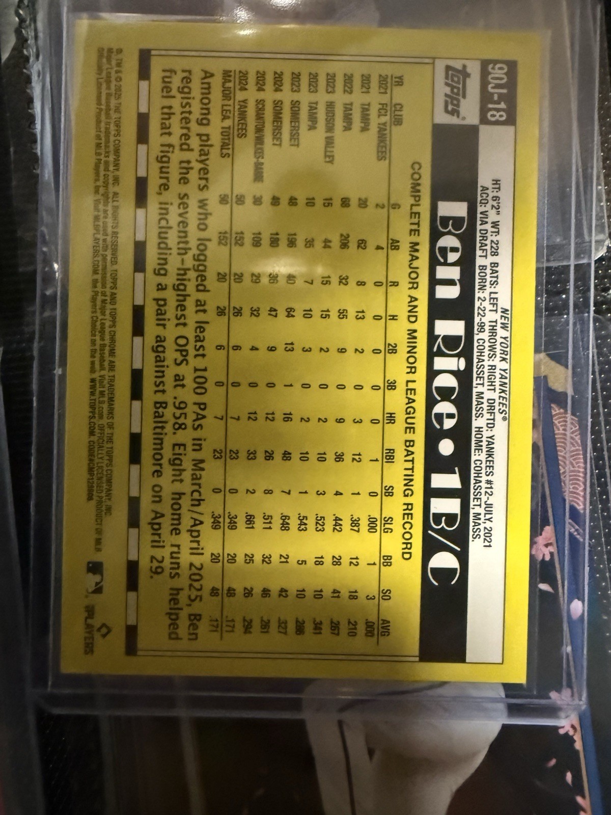 Ben Rice Cherry Blossom 2025 Topps Update Japan Edition Orange 19/25 Rookie RC