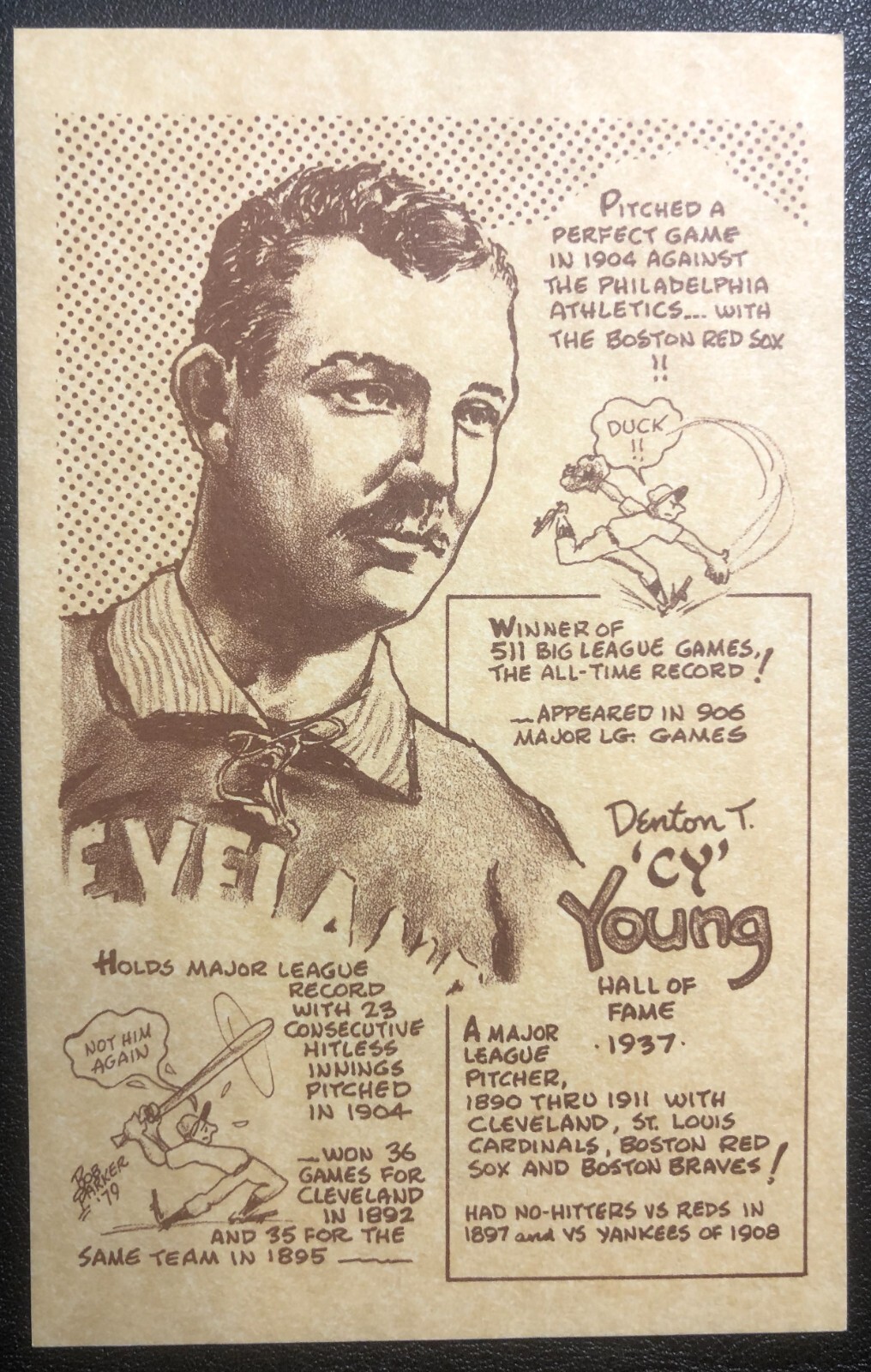 Cy Young 1979 Bob Parker Baseball Card 3 1/2″ x 5 1/2″