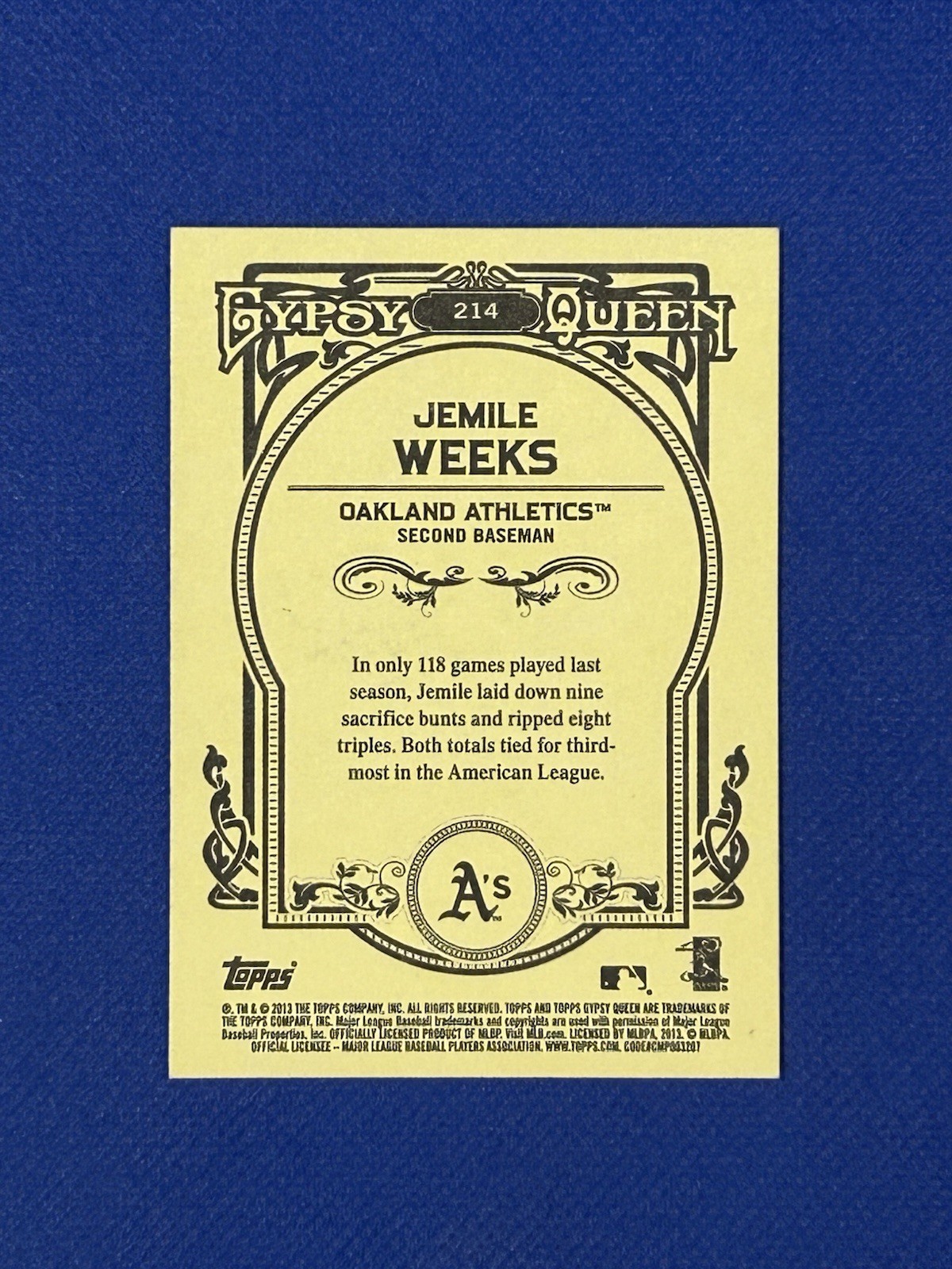 Jemile Weeks 2013 Topps Gypsy Queen Auto Autograph #214signed E