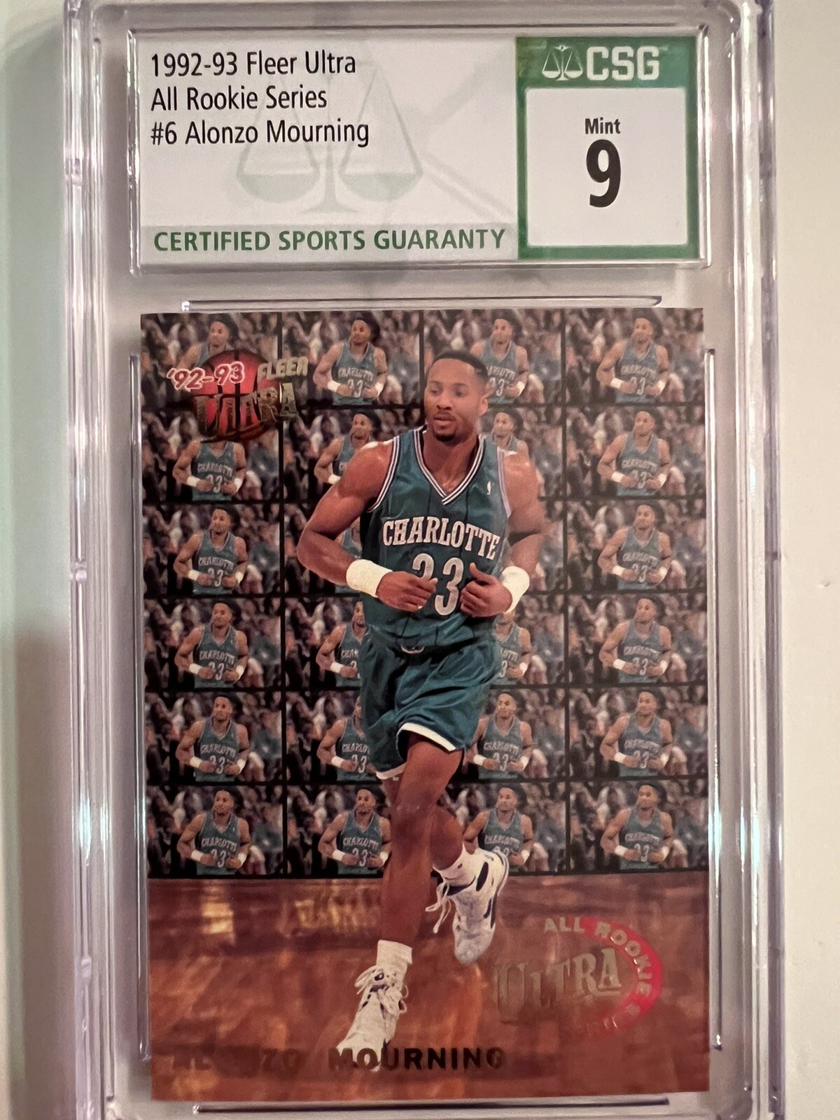 1992-93 FLEER ULTRA ALL ROOKIE SERIES. #6. ALONZO MOURNING # 33 CSG MINT 9