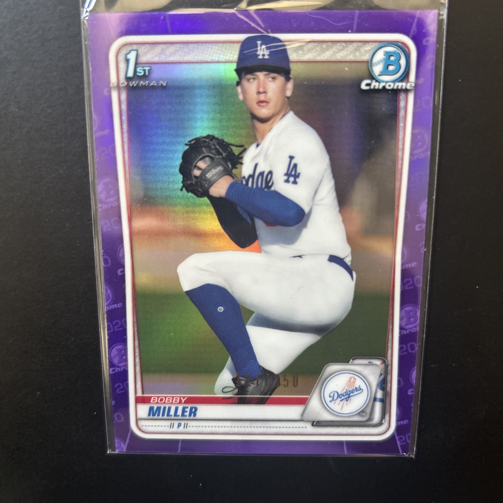 2020 Bowman Chrome Bobby Miller Purple Refractor #/250 Rookie Dodgers RC